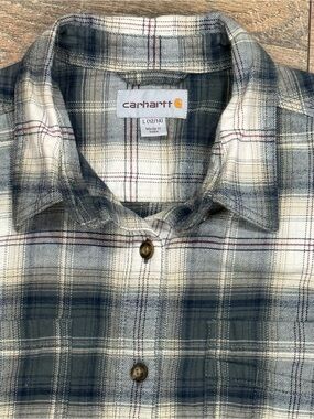 Carhartt Kids Plaid Flannel Button-Up Shirt Gray White Size Large